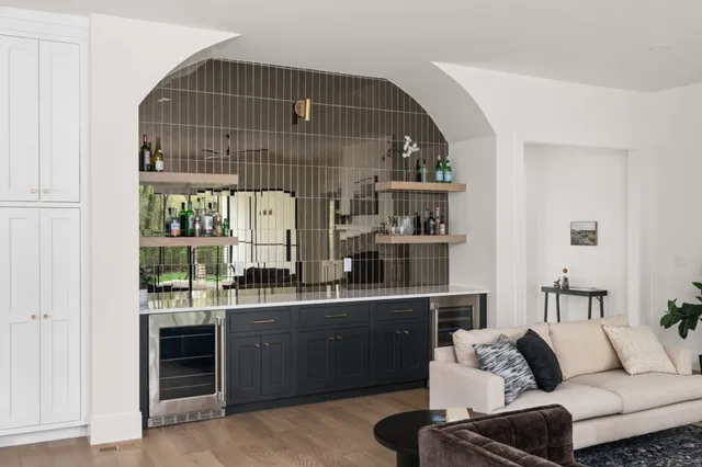 a view of a park with a large trees