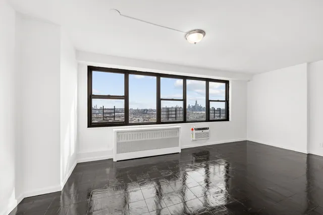 a living room with a large window