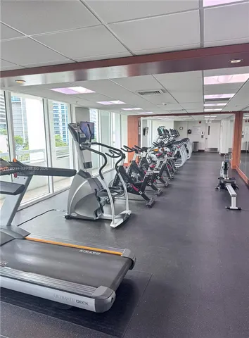 a view of a room with gym equipment