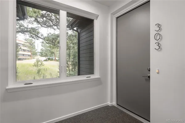 a view of a small space with a window