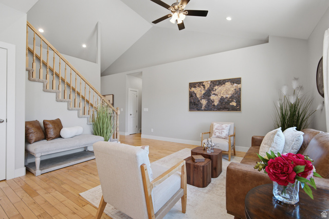 1252 Skyline Road Saratoga Springs, UT 84045 - Photo 12 of 51 Vaulted ceilings with a ceiling fan and recessed lighting define this spacious living area