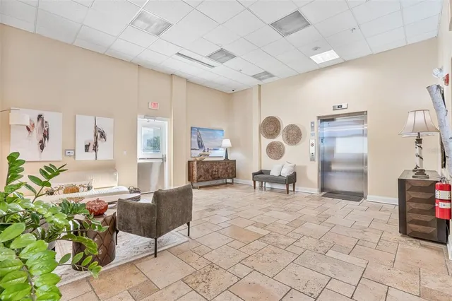 a view of a street with a patio