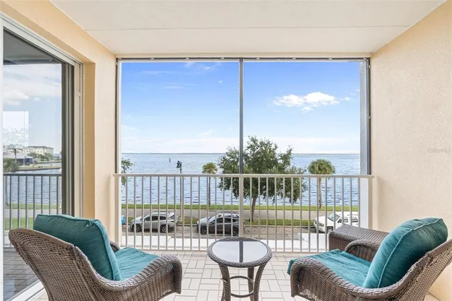 a view of balcony with furniture