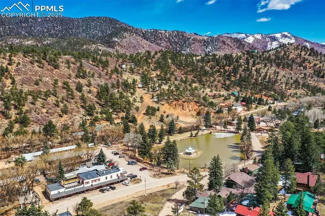 a view of a park with trees
