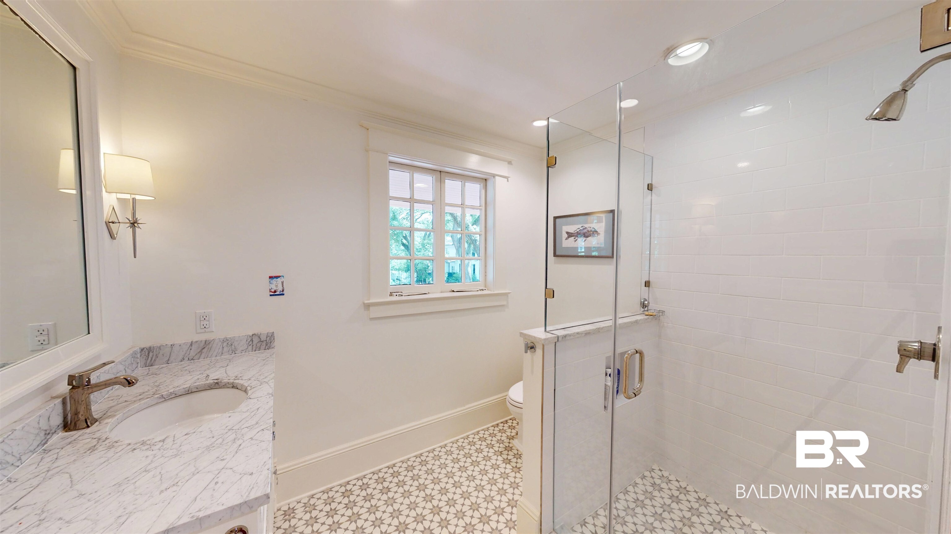 211 Lanier Avenue Mobile, AL 36607 - Photo 44 of 73 Full bathroom featuring a stall shower, ornamental molding, and vanity