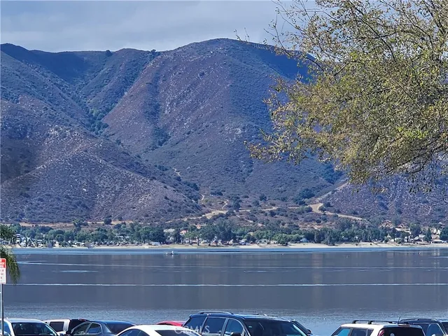 a view of a dry field with trees in the background