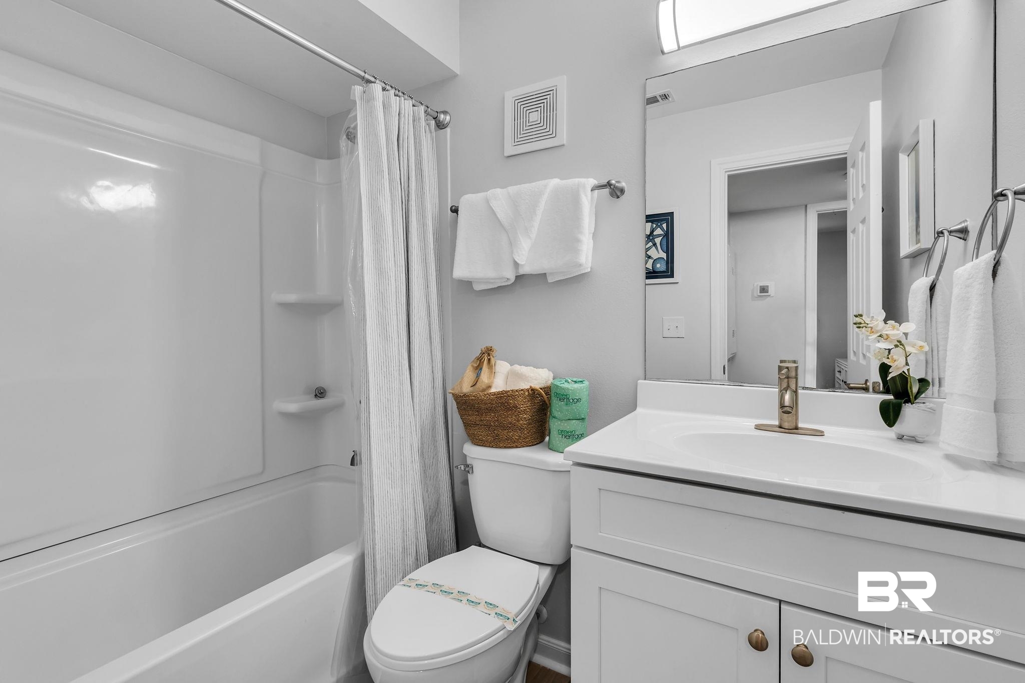 400 Plantation Road, Unit 4115 Gulf Shores, AL 36542 - Photo 18 of 48 Full bathroom featuring vanity, shower / bath combination with curtain, and toilet