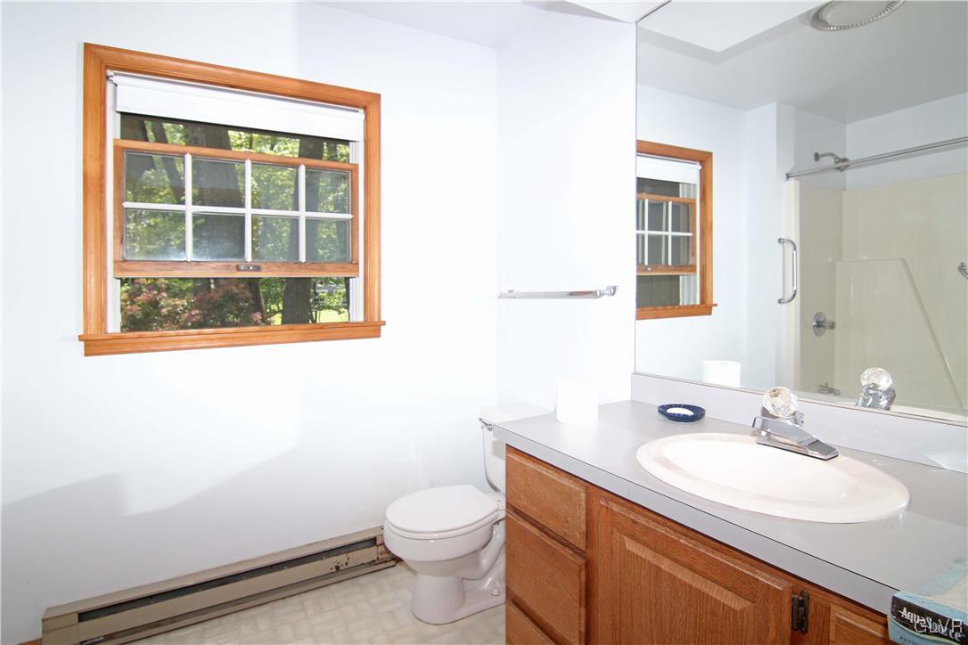 3246 Willow Grove Road Pocono Summit, PA 18346 - Photo 20 of 30 a bathroom with a sink mirror vanity and a toilet