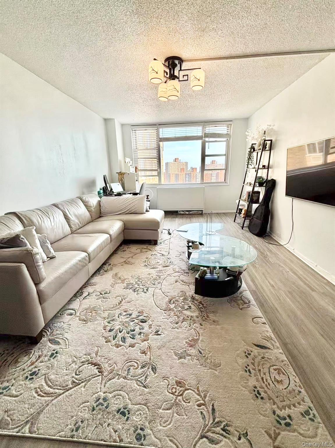 4140 Union Street, Unit 17A Queens, NY 11355 - Photo 5 of 10 Living area featuring wood finished floors and a textured ceiling