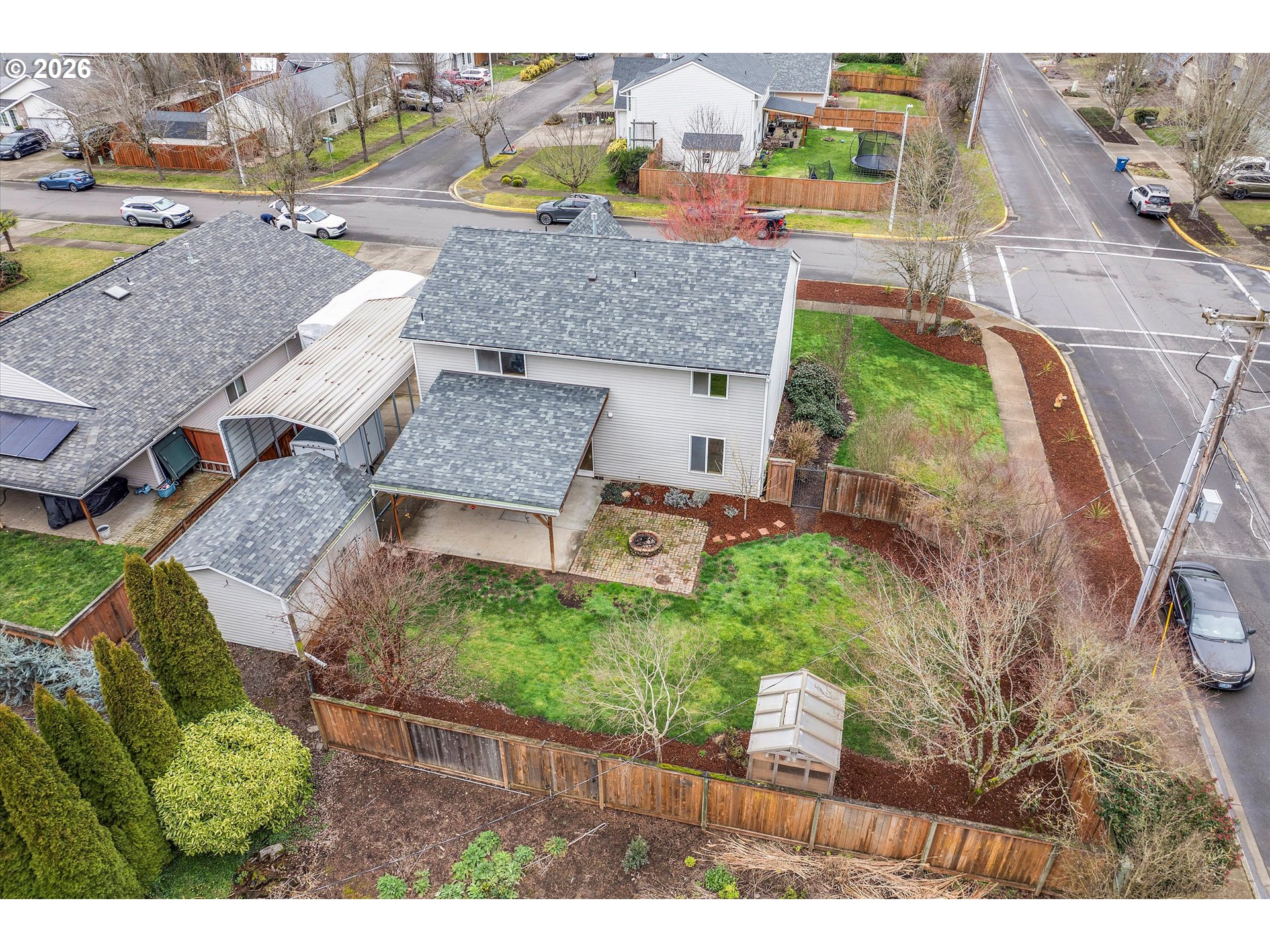 2366 Baines Boulevard Hubbard, OR 97032 - Photo 42 of 48 an aerial view of a house with a yard basket ball court and outdoor seating