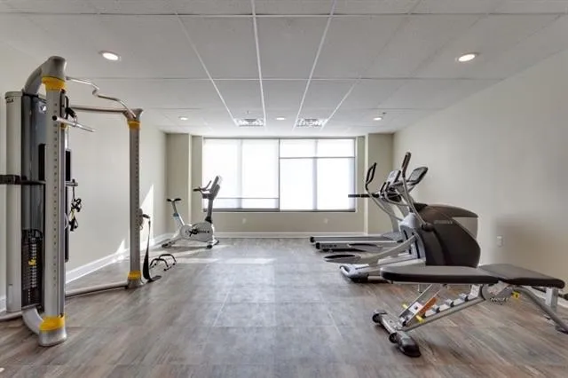 a view of a room with gym equipment