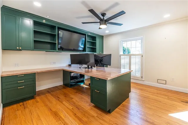 a view of a room with shelves