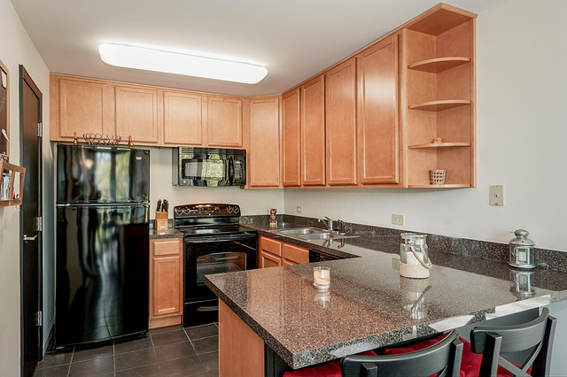 6017 Forest View Road, Unit 2C Lisle, IL 60532 - Photo 5 of 10 a kitchen with granite countertop stainless steel appliances a refrigerator a stove a sink and cabinets