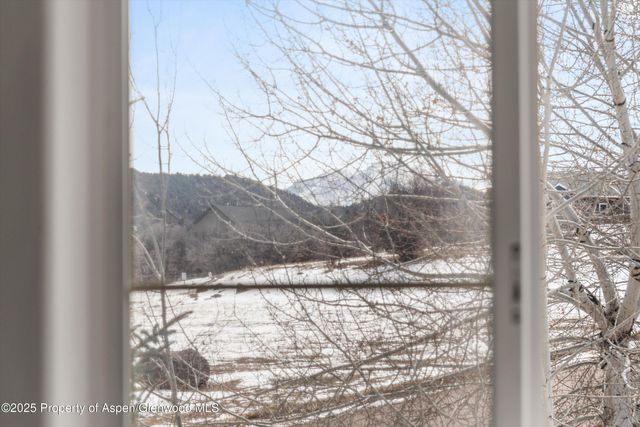 a view of tree covered with snow in the background