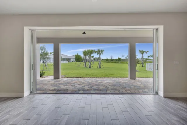 a view of a lobby with a fountain