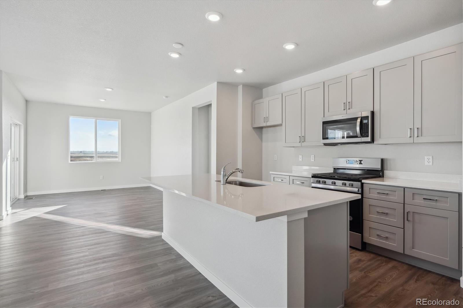 1446 Farmstead Street Brighton, CO 80601 - Photo 2 of 24 a kitchen with stainless steel appliances granite countertop a stove a sink and a refrigerator