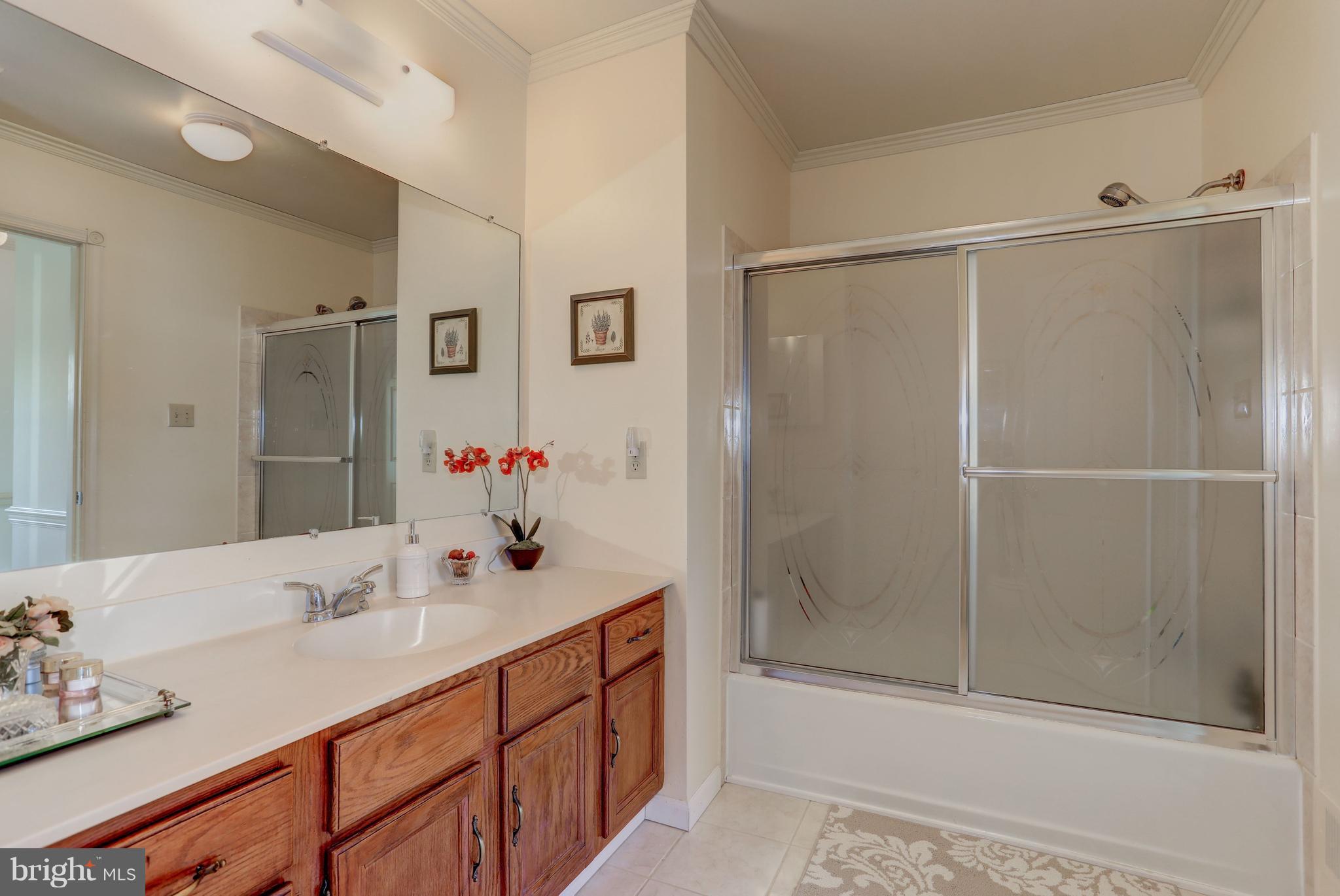 13345 Point Rider Lane Herndon, VA 20171 - Photo 16 of 30 a bathroom with a shower sink and mirror