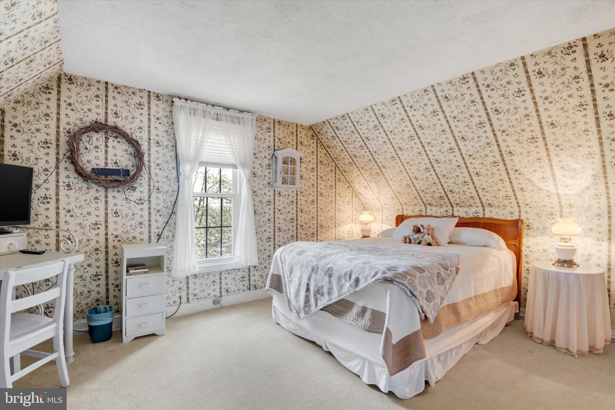 6739 South Clifton Road Frederick, MD 21703 - Photo 39 of 49 a bedroom with a bed a fireplace and a large window