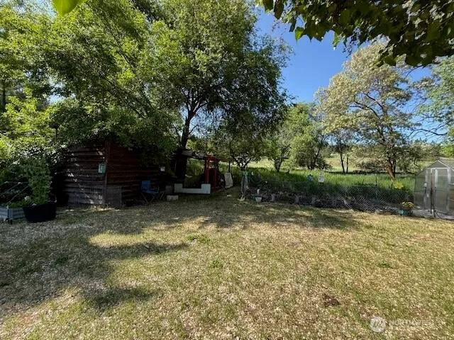 a view of backyard with outdoor and green space