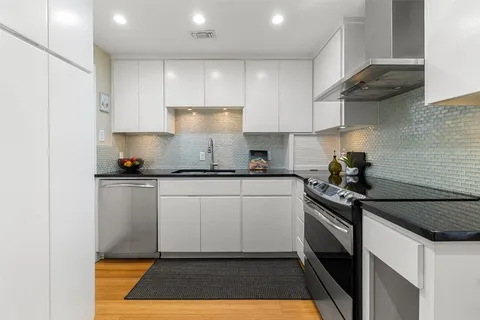 a kitchen with a sink cabinets and stainless steel appliances
