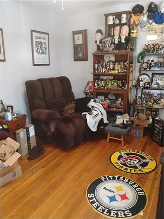 a living room with furniture and a table