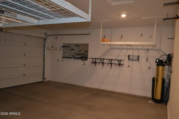 a view of a room with racks on the wall