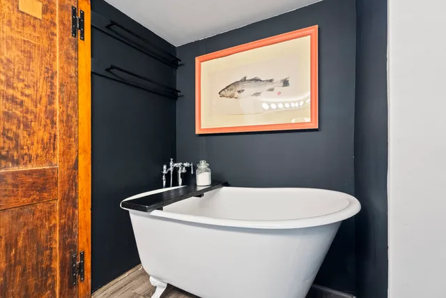 a bathroom with a bathtub