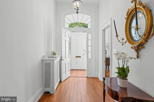 a view of a hallway with painted walls