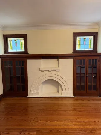 a view of a livingroom with a large window