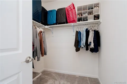 walk in closet with clothes and shoes