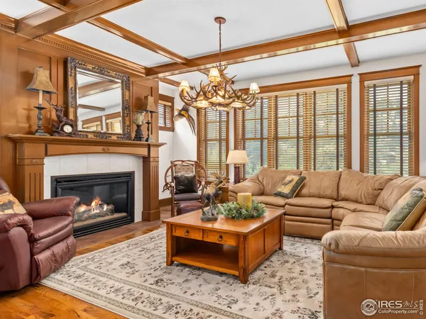 a living room with furniture windows and a fireplace