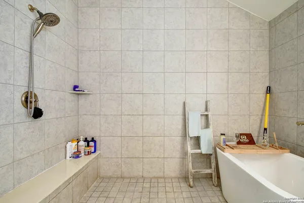 a bathroom with a sink and a shower