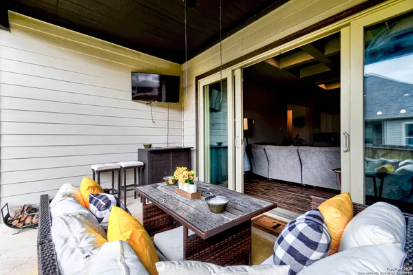 a outdoor living space with furniture