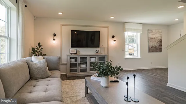 a living room with furniture potted plant and a flat screen tv
