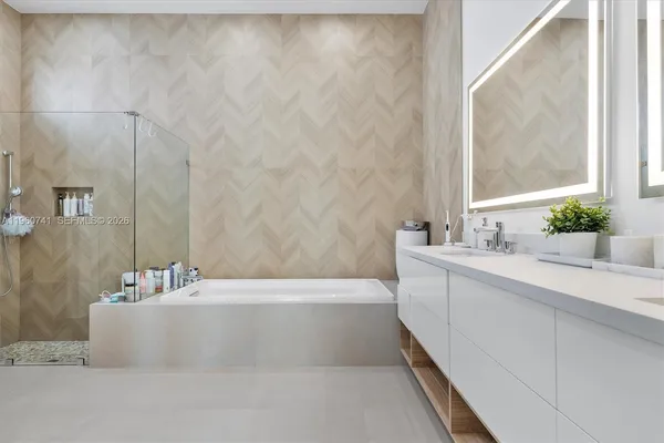 a bathroom with a bathtub