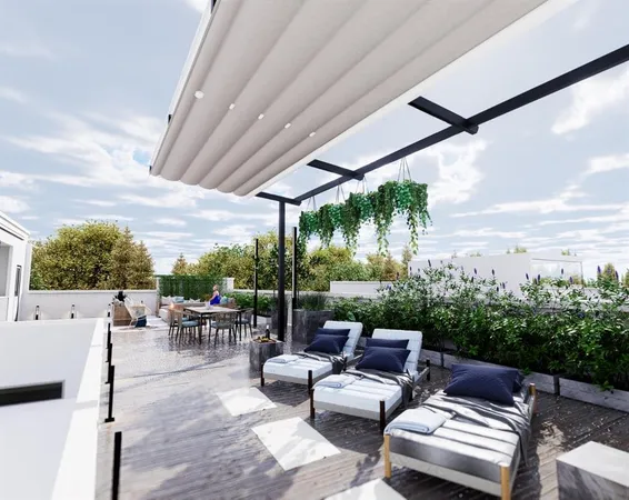 a building outdoor space with patio furniture