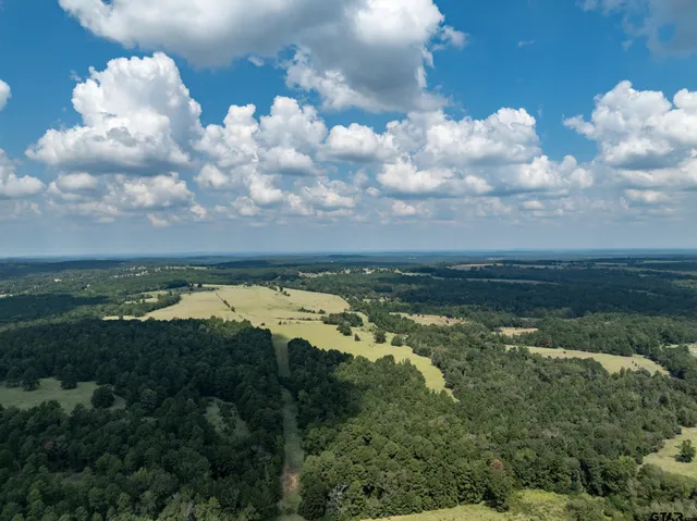 a view of a lake with houses in back