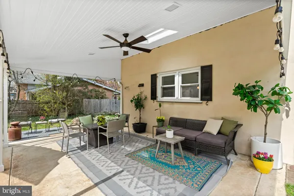 a outdoor space with lots of furniture and a couch