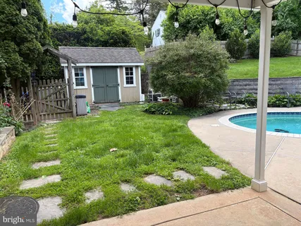 a view of a swimming pool with a patio