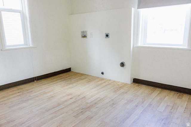 69 South Main Street Manti, UT 84642 - Photo 41 of 44 Dedicated utility space featuring light wood-finish flooring, two windows, and provision for laundry appliances