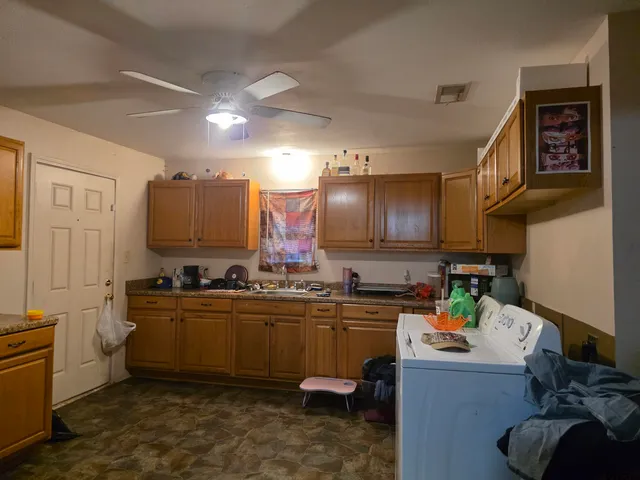 a kitchen with lots of counter top space