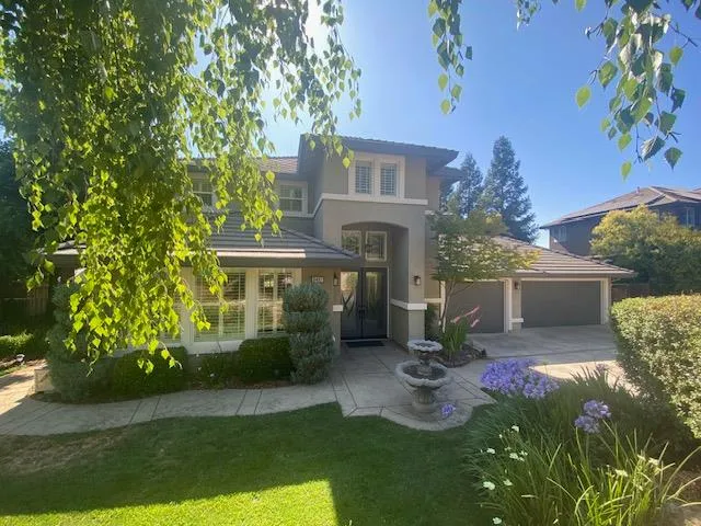 a view of a backyard with plants and a patio