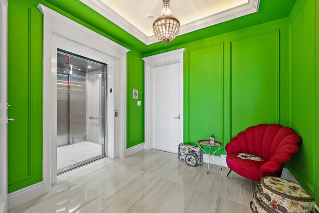 a view of a lobby with furniture