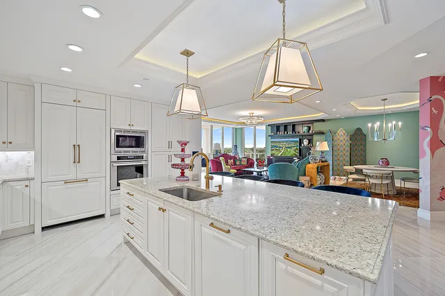 a kitchen with lots of counter top space