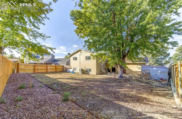 a view of a yard with a house and large tree