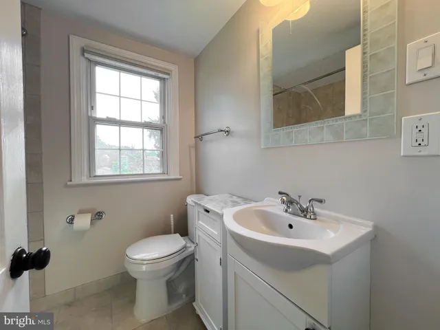 a bathroom with a sink a toilet and a mirror