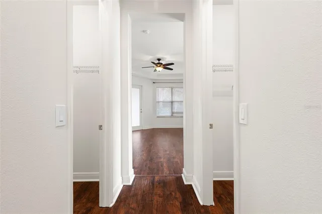 a view of a room with racks on the wall