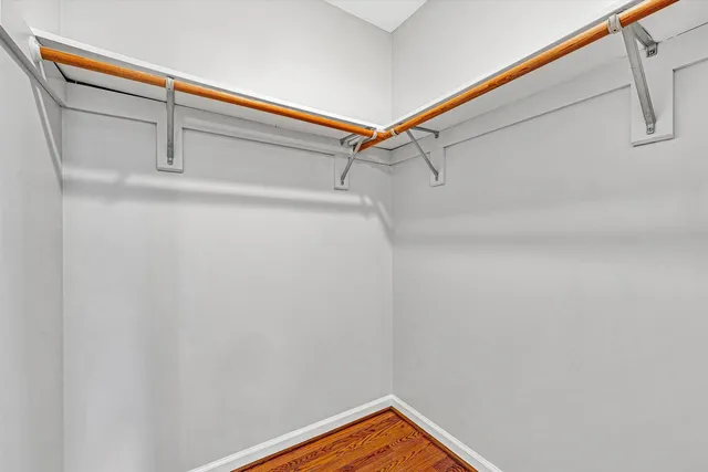 a view of a room with racks on the wall