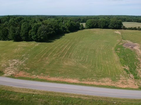 a view of a field with an ocean view