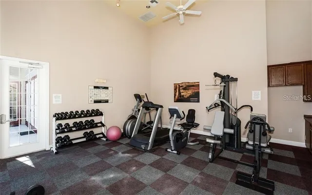 a view of a room with gym equipment